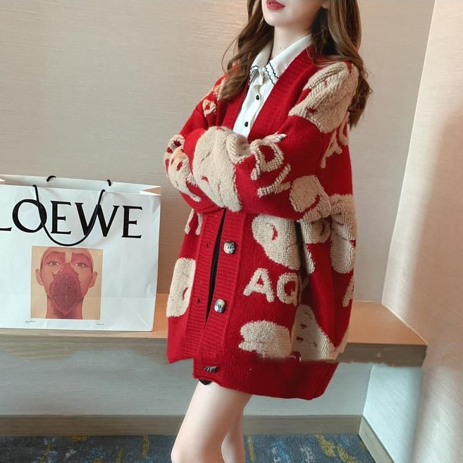 FINE ART 가을 니트 가디건베이직 긴팔 스웨터코트 가디건코트 곰돌이가디건