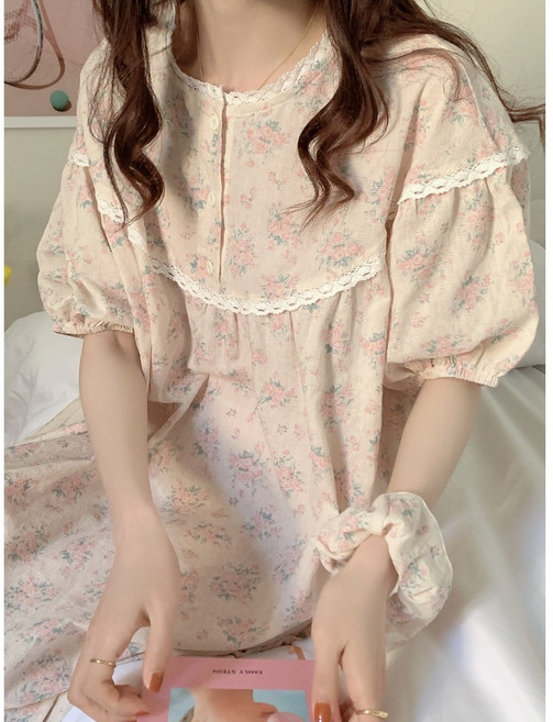 봄날의꽃 반팔 오늘도 2컬러 원피스 잠옷 홈웨어