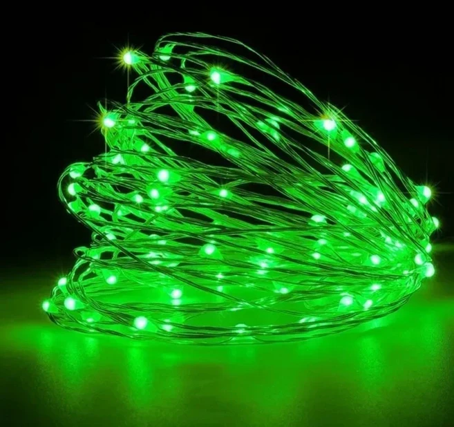 호환 1pcs LED 문자열 조명 분위기 작은 컬러 빛 USB 배터리 전원 요정 크리스마스 야외 룸 축제 장식, 04 Green, 13 Battery 10m, 1개