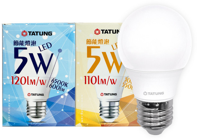 TATUNG大同 LED球泡燈 E27燈頭 5W 節能省電 即時點亮, 黃光, 1個