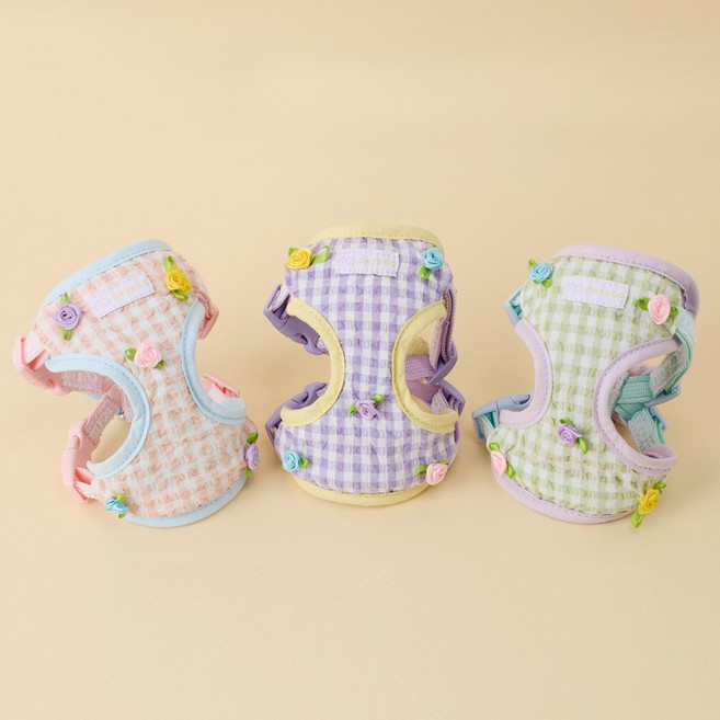 펫쭈 강아지 메쉬 꽃 하네스 가슴줄 여름, 1개, 퍼플