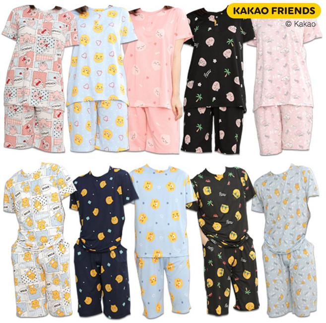 카카오프렌즈 남여 반팔 반바지 파자마 세트 커플 잠옷