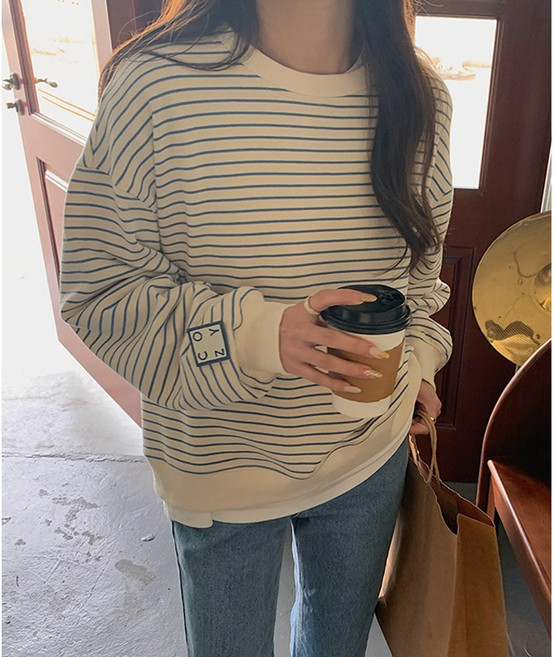 BiimTee 오버핏 맨투맨 스트라이프