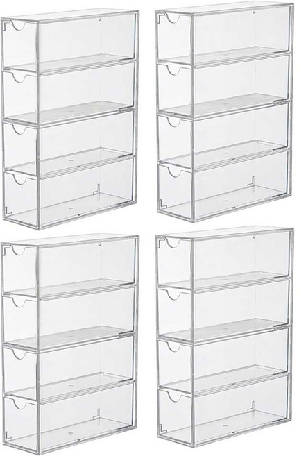 Qiaokao 서랍형 데스크탑 안경 보관함 4단, 4개, 클리어