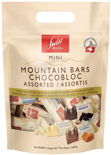 Swiss DELICE 瑞士迷你山脈三角巧克力 綜合口味 蜂蜜杏仁牛軋糖 600公克, 600g, 1個