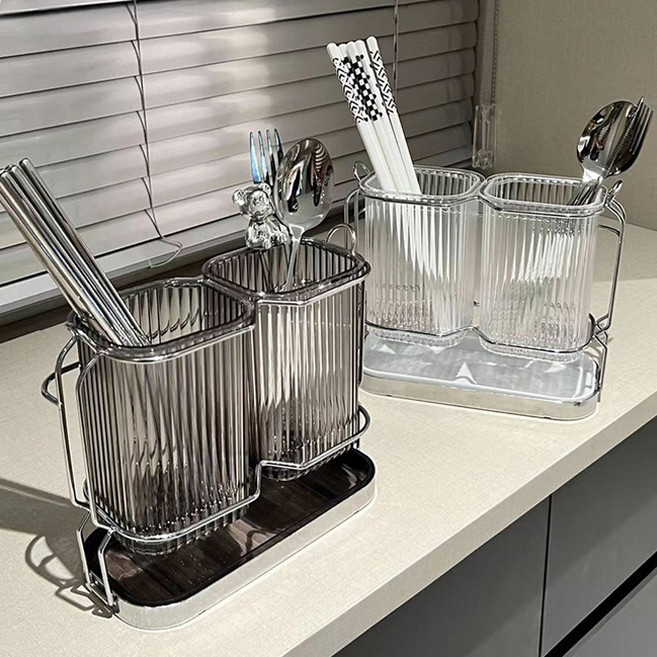 존글로벌 물빠짐 심플 2구 수저통, 그레이, 1개