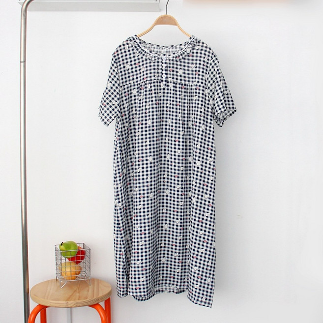 인견 캐릭터 반팔 프릴 잠옷 원피스 여성 냉감 쿨 홈웨어 실내복