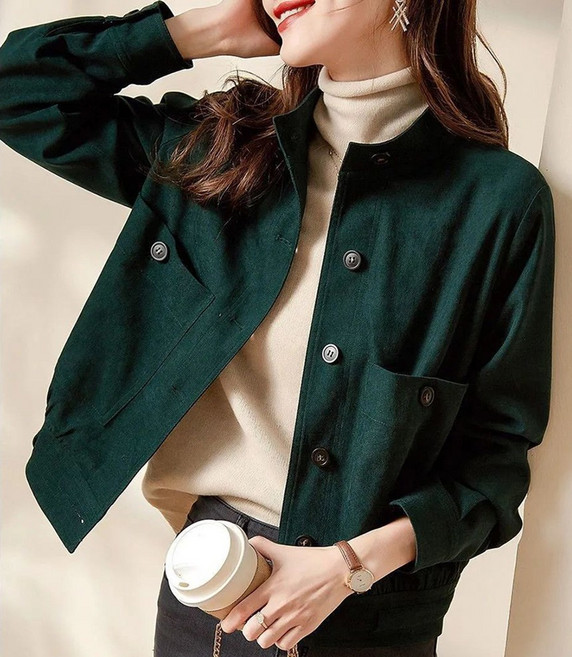 여성 클래식 노카라 오피스 나들이 차분 단정 이너 레이어드 점퍼 다크포켓버튼점퍼