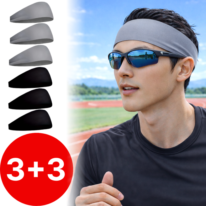 펠코스 러닝 헤어밴드 남자 스포츠, 6개, 블랙+그레이