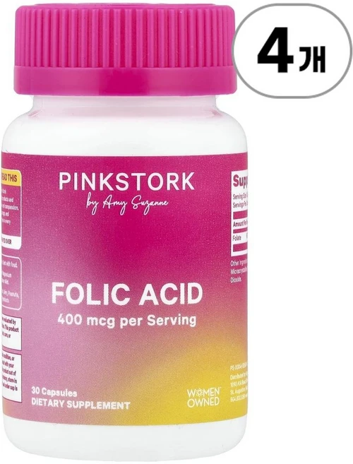 핑크 스토크 폴릭 애씨드(엽산) 400mcg Pink Stork Folic Acid 400 mcg 30정, 4개 - 쿠팡