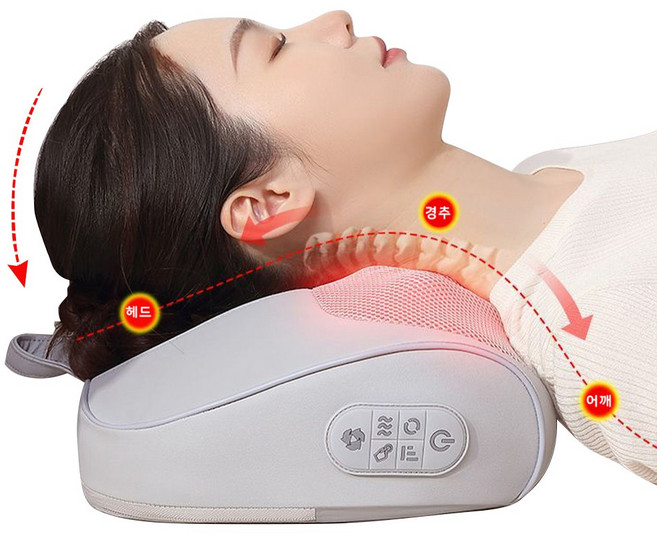 LDSU 마사지베개 목 어깨 마사지기 무선 충전 온열 베개, 그레이