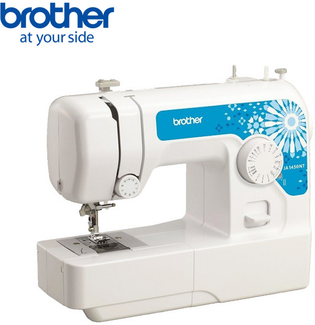 【Brother 兄弟牌】全自動穿線實用型縫紉機 JA-1450NT(簡易布邊拷克/自動穿線/可車縫厚布或牛仔布), White, JA1450NT