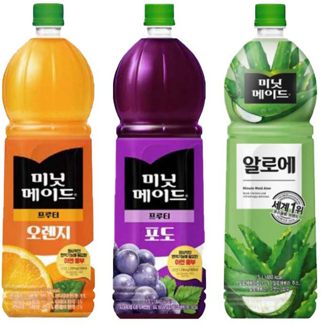 코카 미닛메이드 1.5L 오렌지+포도+알로에 총 3개 PET 과일주스