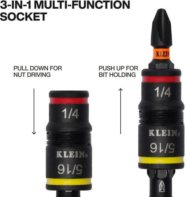 Klein Tools 32516HD KNECT 16-in-1 충격 등급 하이브리드 스크루 드라이버/너트 드라이버 자석 플립 소켓 비트 11개 너트 드라이버 2개 1cm, Klein Tools 32516HD KNECT 16-i