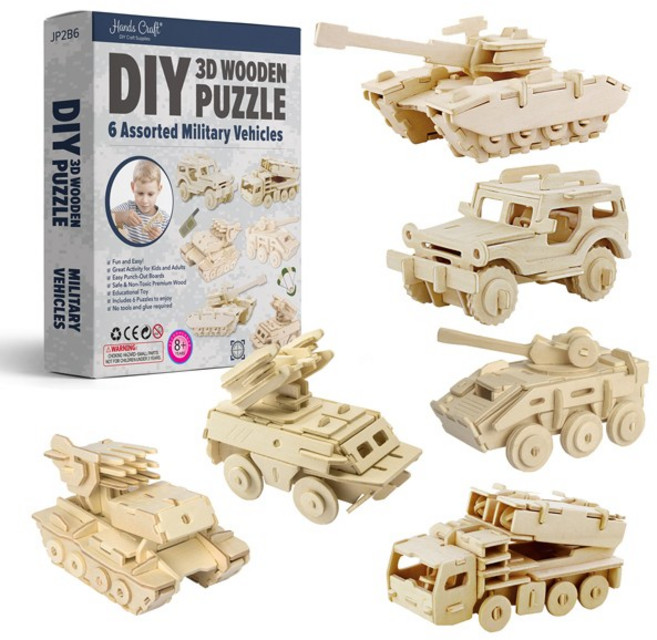 KC 어린이 안전인증 핸즈크라프트 3D 미니어처 목재퍼즐 밀리터리 차량, 1개