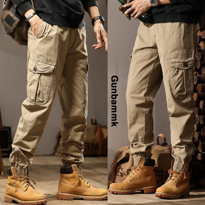 남성 힙한핏 빅 포켓 허리밴딩 카고 조거 워크 웨어 팬츠 봄 여름 간절기 689