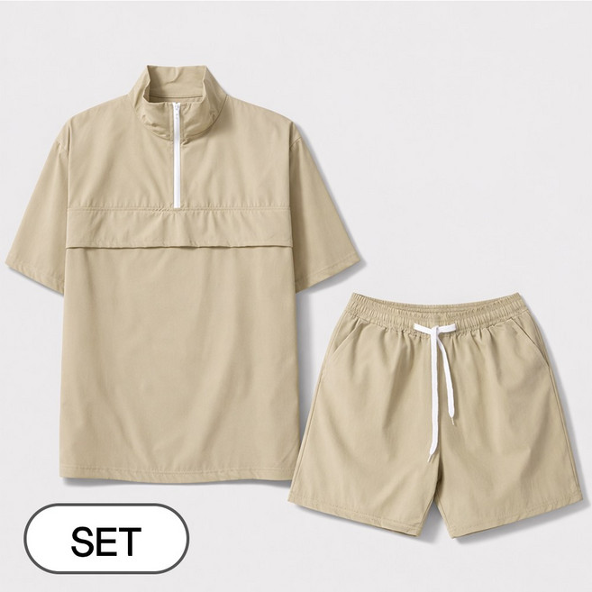 썸머 쿨 나일론 오버핏 아노락 반팔 반바지 세트 (LC085)