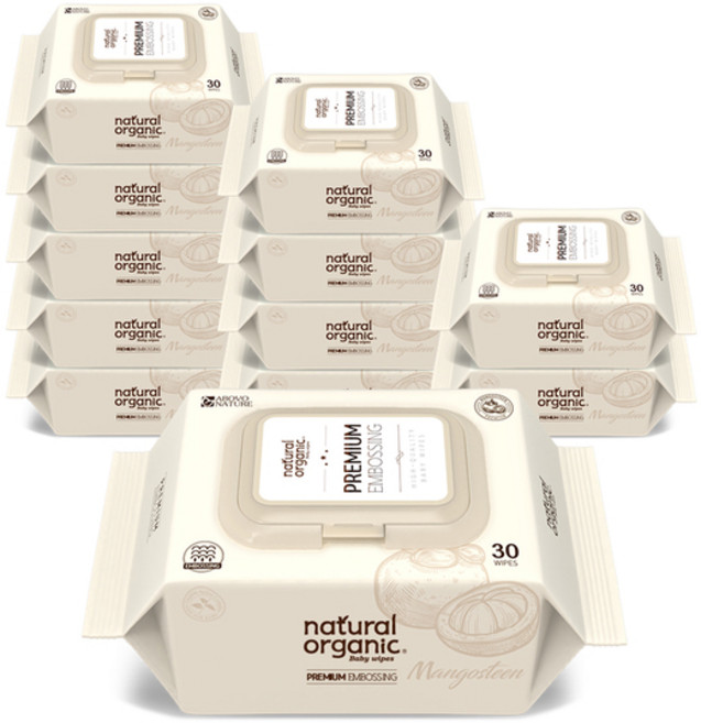 네츄럴오가닉 프리미엄 엠보싱 유아물티슈 휴대캡형, 70g, 30매, 12개