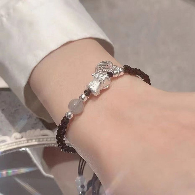 이레오몰 재물운을 부르는 은 비휴 매듭팔찌 커플팔찌 끈조절 L-0019