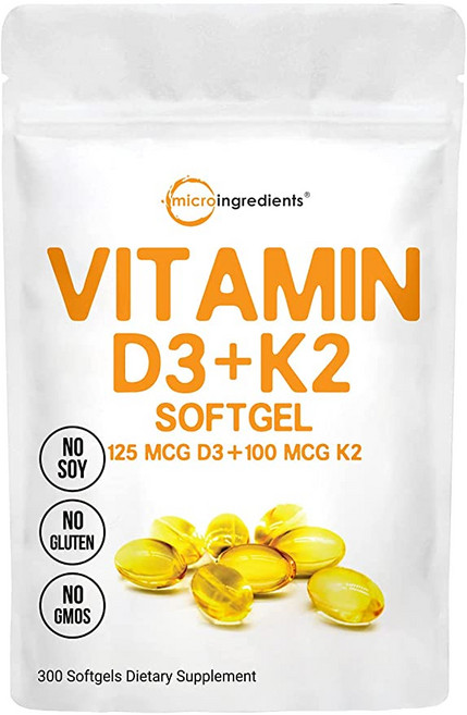 비타민 D3 5000IU Plus K2 2 in 1 Formula 비타민 K2가 함유된 비타민 D3 액체 300 소프트 젤 면역, 300정, 1개