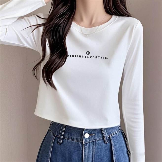 TKX 여성용 슬림 긴팔 면혼방 티셔츠 봄가을 캐주얼 크롭 데일리룩 자체제작