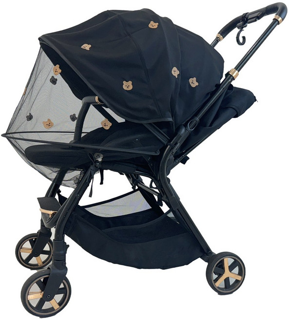 어프리비 유모차 모기장 햇빛가리개 2in1 커버 가리개 방충망, 곰돌이, 1개