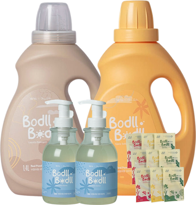 [기한 26년 9월] 보들보들 식물유래 세탁세제1.4L+ 섬유유연제1.4L + 주방 세제(젖병 겸용) 500ml 2개 + 샘플 9개, 1개
