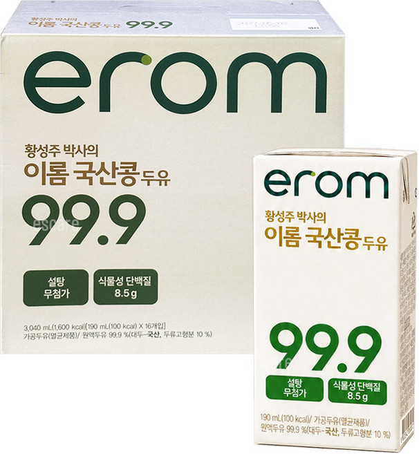 이롬 황성주 박사의 이롬 국산콩 두유 99.9, 16개, 190ml