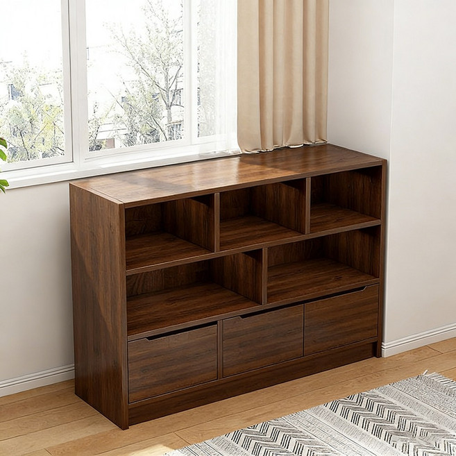 다단 오픈형 수납장 장난감 책 정리 선반 거실 아이방 정리함, 3단, 갈색