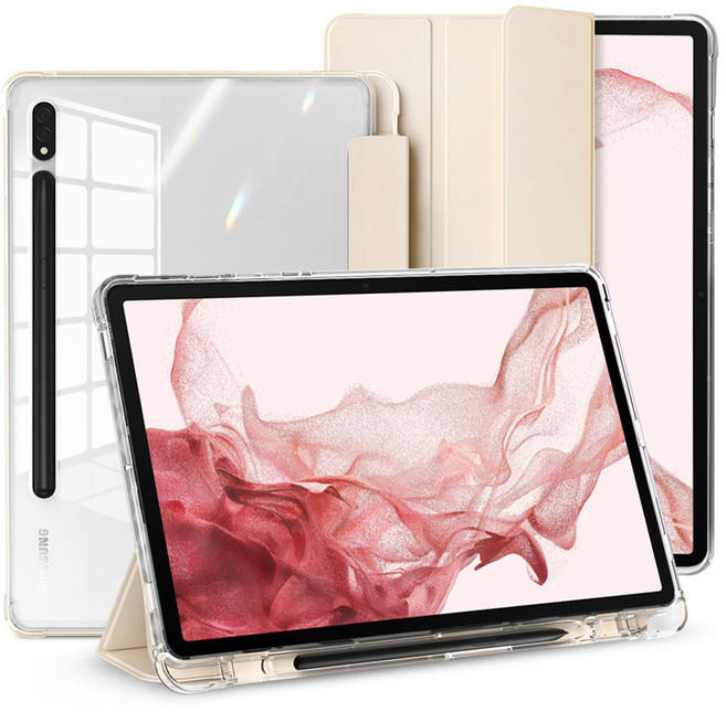 뷰씨 펜슬 수납 스마트 북커버 클리어 범퍼 케이스, 바닐라크림, 1개