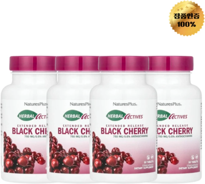 2+2 네이처스플러스 허브 액티브 블랙 체리 750mg 30정, 4개 - 쿠팡
