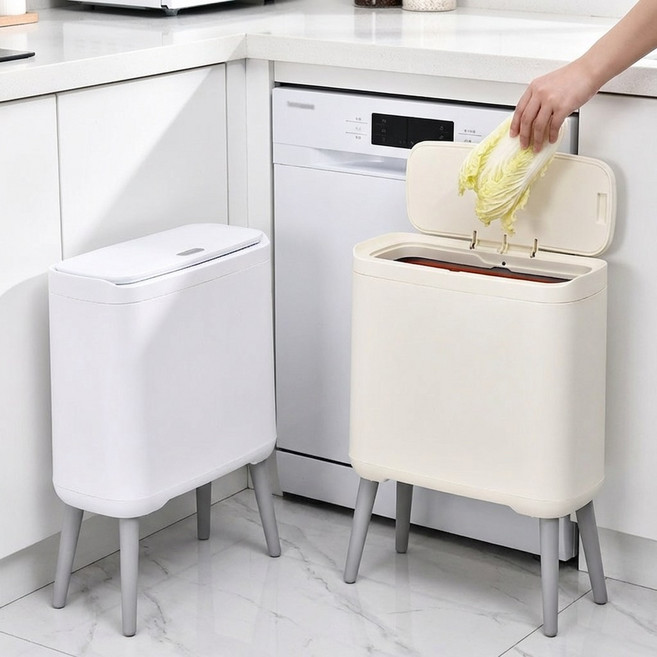 데코트리 모던 스탠드 원터치 인테리어 휴지통 12L, 아이보리