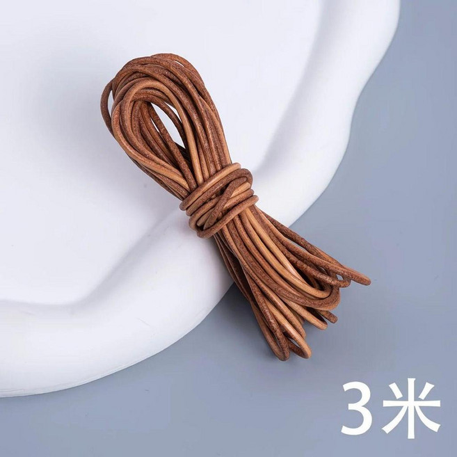 牛皮繩 DIY材料 真皮植鞣革圓皮繩 頭層本色皮繩 手繩項鍊繩, 1個, 2mm牛皮繩三米