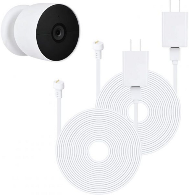 전원 연장케이블 연결 구글 네스트 캠 실외기배터리와 호환되는 wheel 2Pack 케이블 30Ft9.1m 내후성 실외 코드 카메라 지속 충전화이트 3282021, White