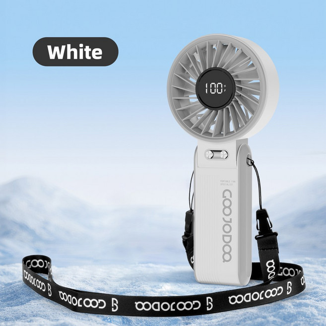 GOOJODOQ 휴대용 다용도 미니 팬 조용하고 고속 공기 흐름 100레벨 무단 속도 4000mAh 조정 접이식 목 팬, 01 White