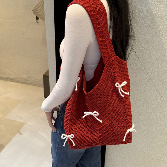 코코린느 니트 짜임 리본 포인트 뜨개 그물 가방 숄더백(4colors)