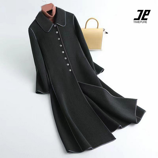 TIMEPURE 가을겨울 울혼방 모직 코트 여성용 빅사이즈 트렌치코트 슬림핏 슬리밍 트렌디 엘레강스 보온성 오피스룩 롱기장 롱 자켓 루즈핏 아우터 오버니 코트