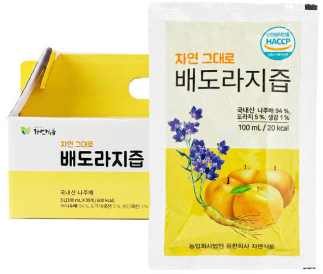 자연식품 자연그대로 배도라지즙 파우치, 100ml, 30개