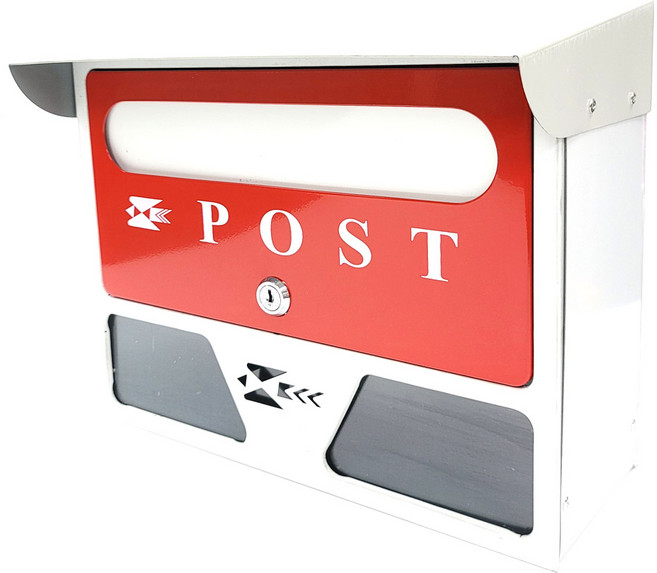 국내생산 화이트레드 루프 우편함 주택 벽걸이 대문 우체통, 화이트+레드