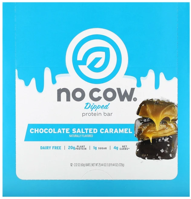 NoCow Dipped 단백질 바 초콜릿 솔티드 캐러멜 바 12개 개당 60g(2.12oz), 60g, 1개 - 쿠팡
