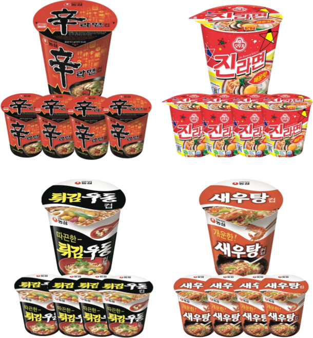 [간식팩토리] 신라면4+진라면4+튀김우동4+새우탕4 소컵라면 16개, 1개