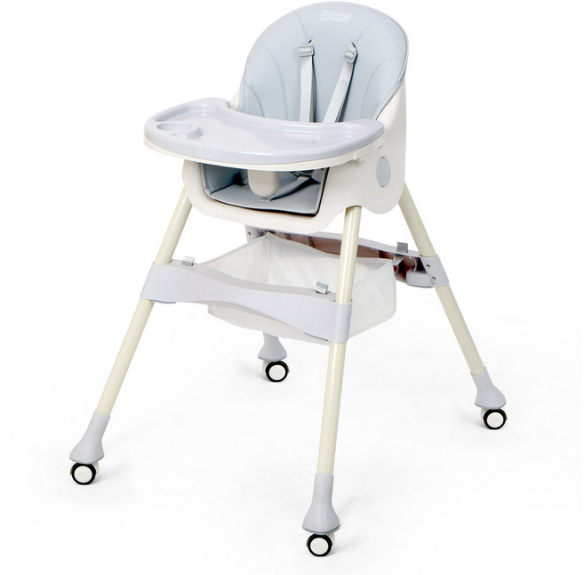 헬로디노 하이체어 아기 이유식 식탁의자 유아 접이식 범보의자, 화이트+그레이