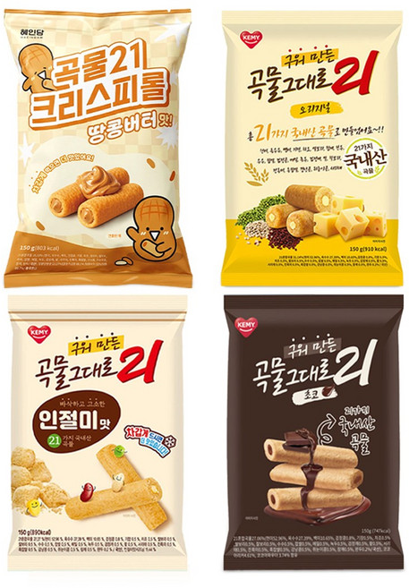 구워만든 곡물21 크리스피롤 네가지맛 패키지, 1세트, 600g