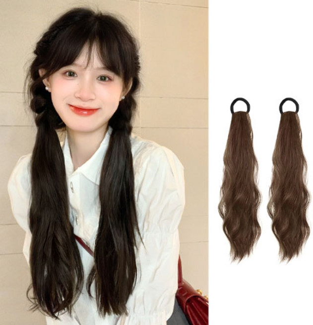 네추럴 웨이브 포니테일 붙임 머리 헤어피스 가발 2P 세트 H121, 브라운, 2개