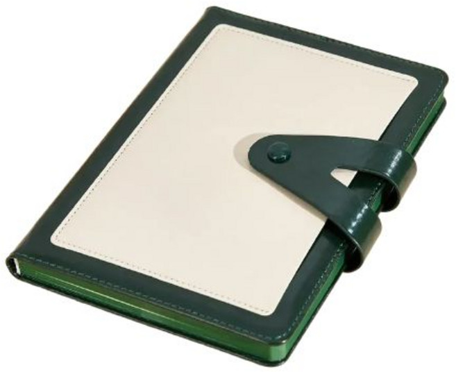 봄밤 버튼 스트랩 투톤 가죽 하드커버 다이어리, 1개, 딥그린