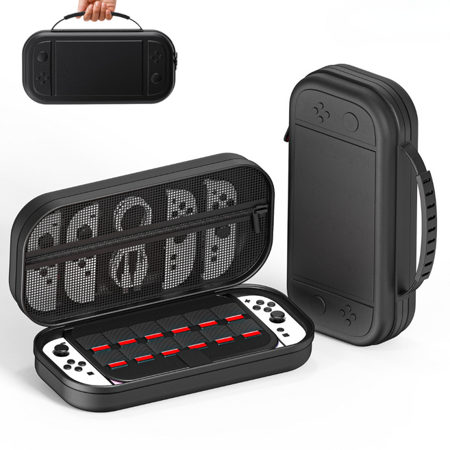 글로윅 닌텐도 스위치2 휴대용 파우치 올인원 충격흡수 하드 수납 케이스 가방, 1개, 블랙