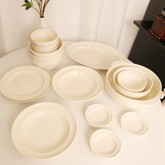 Starry Sea 스트라이프 부조 식기세트 4인 그릇 홈세트 20p 화이트예쁜도자기그릇, 화이트, 1세트, 식기 세트20p