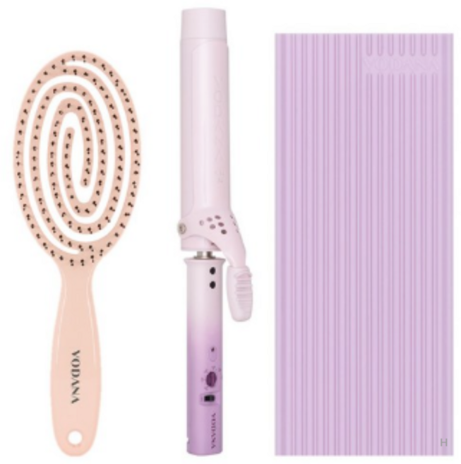 보다나 글램웨이브 롱 봉고데기 프리볼트 34mm VCL22SFV + 미로 무빙 브러쉬 세트, VCL22SFV(고데기), COLOR MIX (파우더퍼플 혼합색)