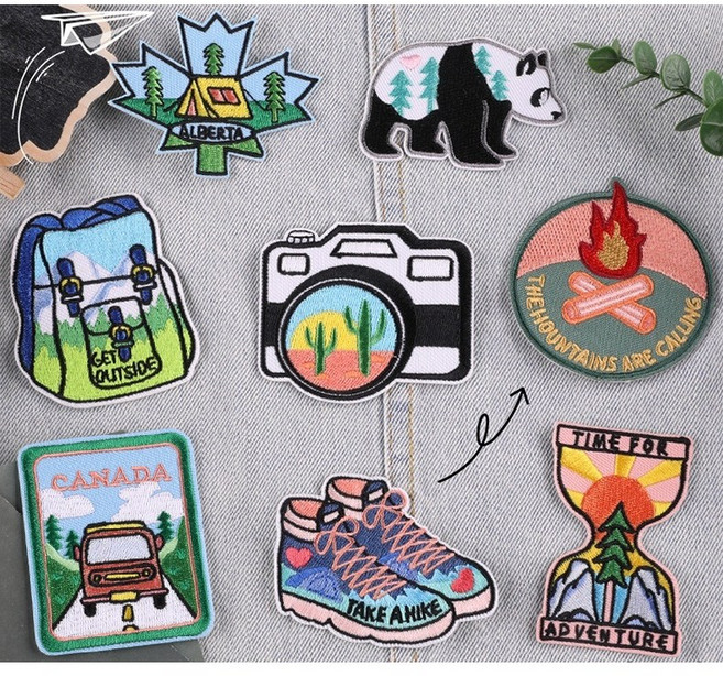 더하우스마켓 빈티지 와펜 3종 세트 감성 캠프파이어 선글라스 패치 열접착 부자재 의류 스티커 액세서리 자수, 1개, 2번.빈티지캠핑 와펜세트