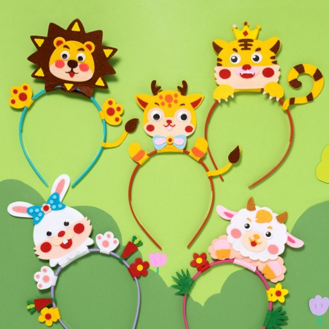 민화샵 동물펠트머리띠 만들기 8종 diy 머리띠만들기 펠트소품 어린이머리띠, 민화 돌물펠트머리띠_사자